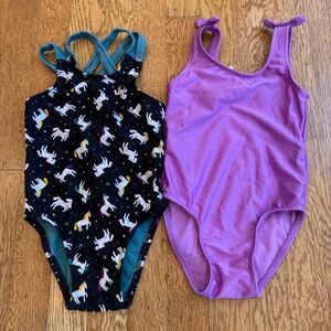 Lot of 2 Cat & Jack swimsuits size 18 mo teal unicorn & purple one piece swim
